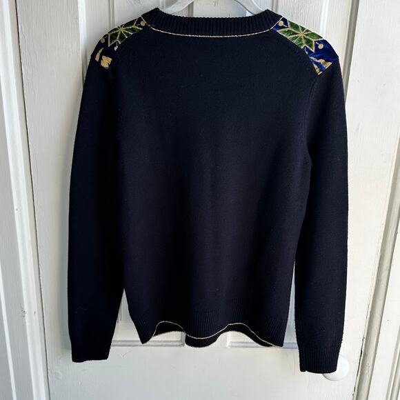 Tory Burch Hollis Cosmic Floral Velvet Foiled Gold Metallic Sweater - Picture 6 of 8